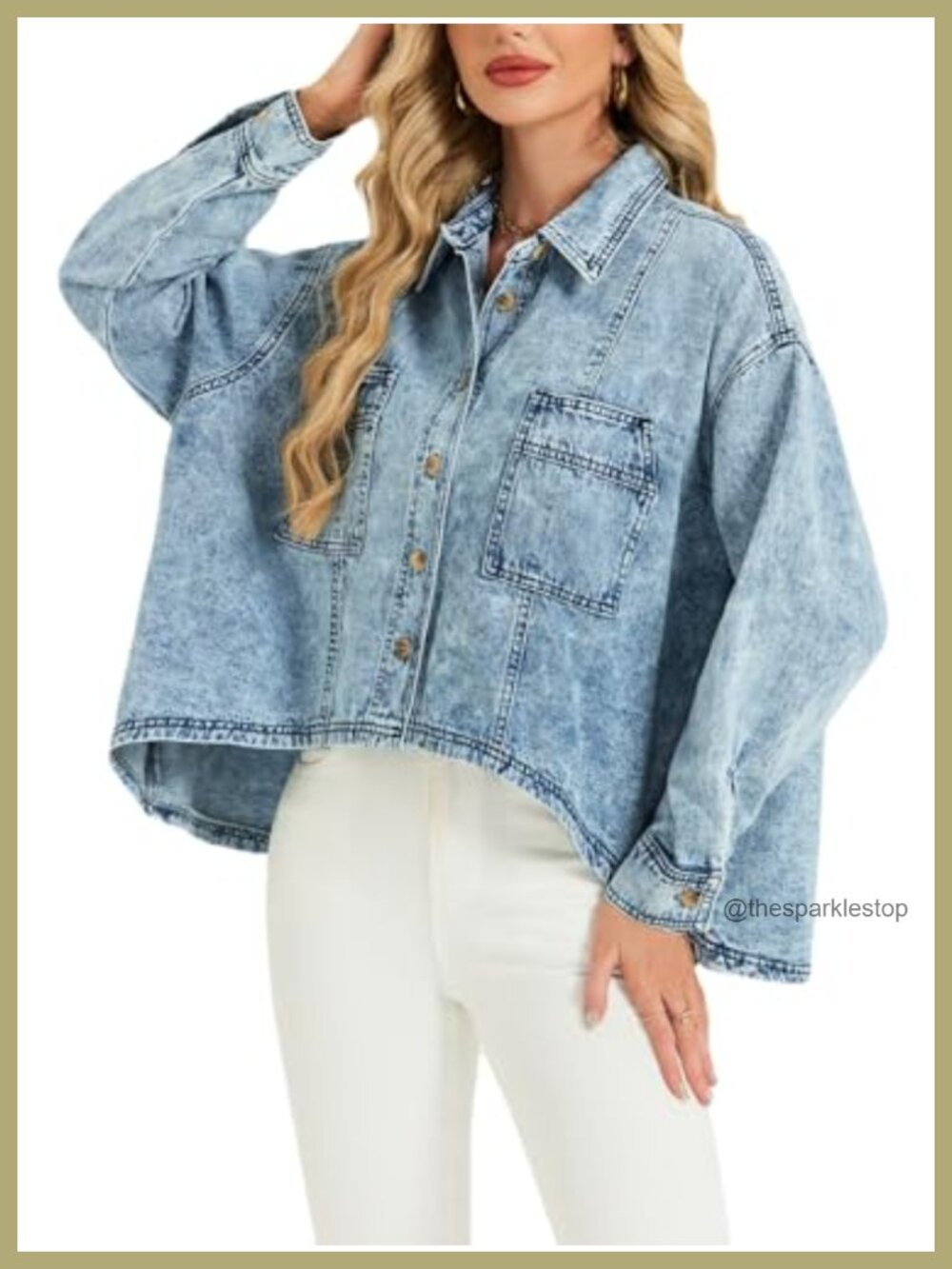 Oversized Denim Jacket Women Lightweight Shacket Batwing Sleeve